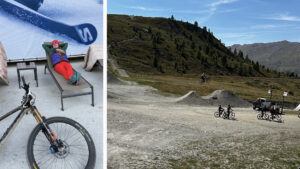 kolarka odpoczywająca pod Mottolino w Livigno