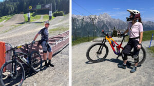 kolarze na tle bike parku w leogang