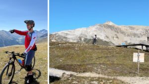 kolarz na szczycie góry carosello 3000 mottolino livigno